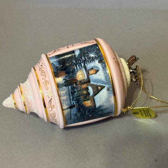 Vintage Thomas Kinkade Christmas Ornament Cottage Bradford Glass Skaters Pond - Picture 1 of 4